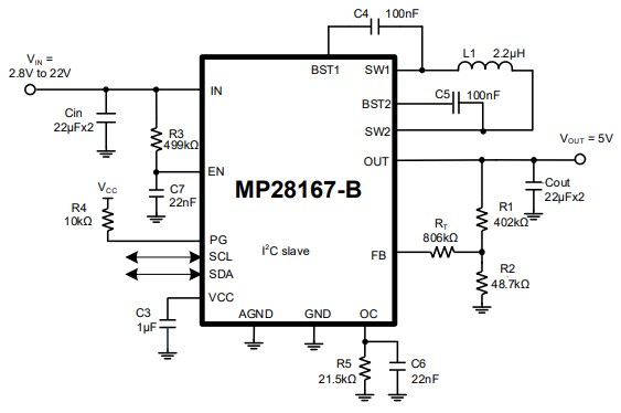 Application Circuit Diagram - Monolithic Power Systems (MPS) MP28167-B Integrated Buck-Boost Converters